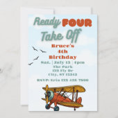 Ready FOUR Take Off, airplane 4th Birthday 招待状 (正面)