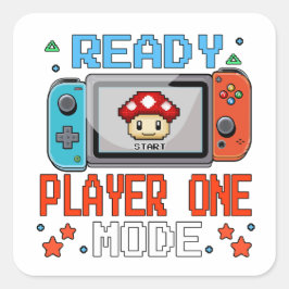 Ready Player One モード - レトロピクセルゲーマーデザイン スクエアシール
