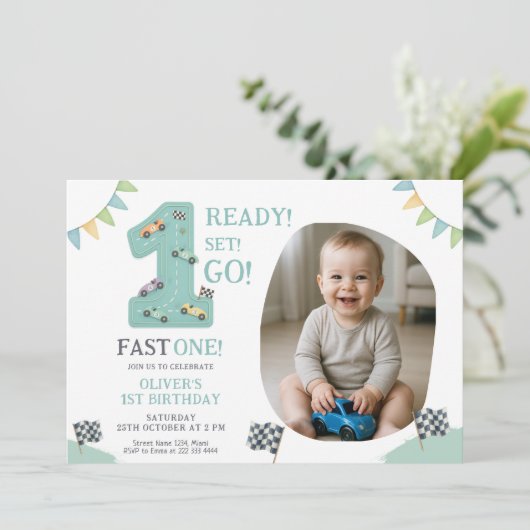 Ready Set Go First Birthday 招待状 (スタンド正面)