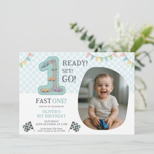 Ready Set Go First Birthday 招待状 (スタンド正面)