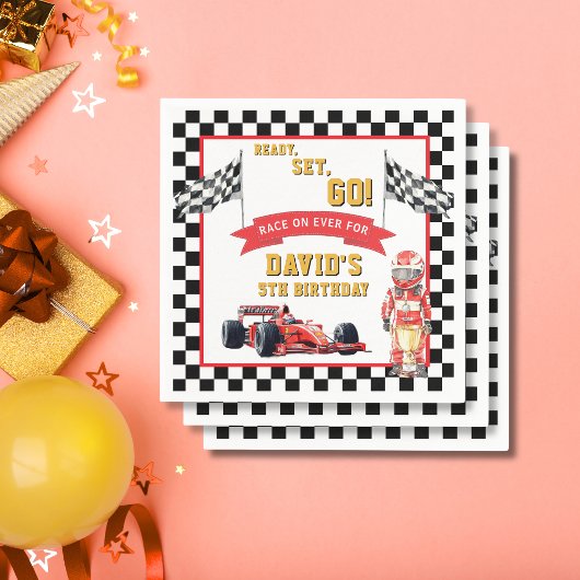 Ready Set Go Race On Birthday Party スタンダードカクテルナプキン