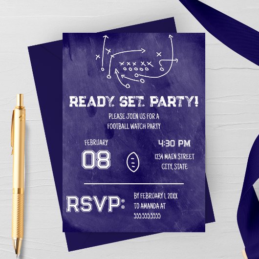 Ready Set Party Football Watch Party Invitation 招待状