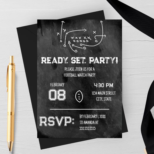 Ready Set Party Football Watch Party Invitation 招待状