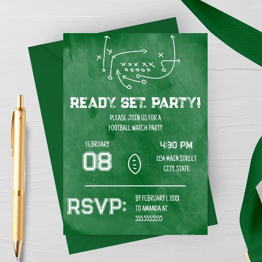 Ready Set Party Football Watch Party Invitation 招待状