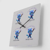 Ready to 遊: Blue ストライプの Baseball Cat スクエア壁時計 (傾斜)