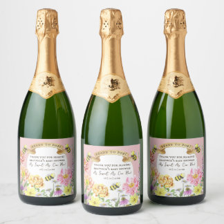 Ready to Beeポップ・アートの and Wildflower Baby Shower スパークリングワインラベル