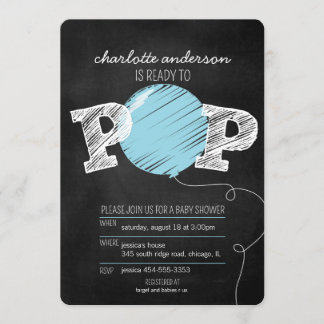 Ready to Blueバポップ・アートのルーンボーイベビーシャワー招待状 招待状