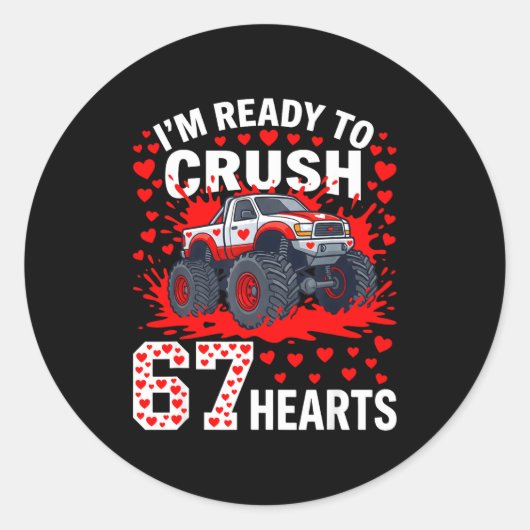 Ready To Crush 67 Hearts Monster Truck Valentines ラウンドシール (正面)