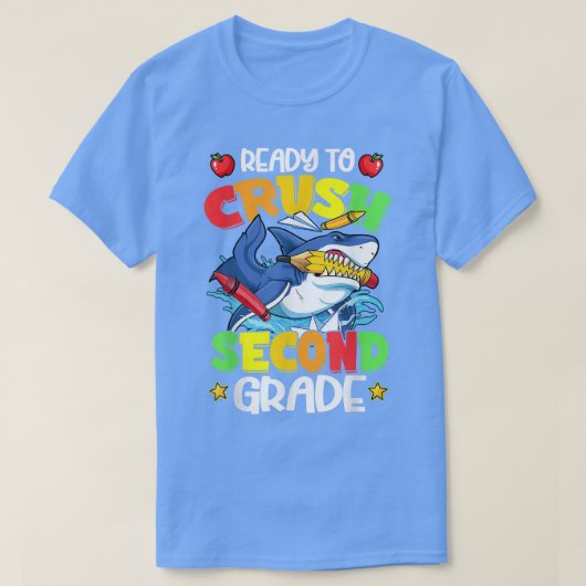 Ready To Crush Second Grade 2nd Grade Shark Back T Tシャツ (デザイン正面)