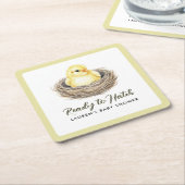 Ready To Hatch Yellow Spring Chick Baby Shower スクエアペーパーコースター (アングル)