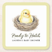 Ready To Hatch Yellow Spring Chick Baby Shower スクエアペーパーコースター (正面)