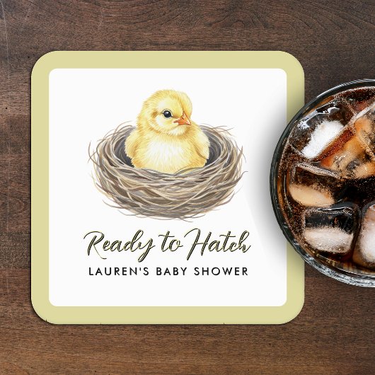 Ready To Hatch Yellow Spring Chick Baby Shower スクエアペーパーコースター