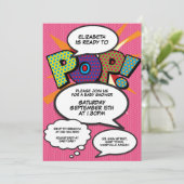 Ready to Pink赤ポップ・アートのちゃんシャワー漫画ブックフォト 招待状 (スタンド正面)