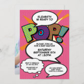 Ready to Pink赤ポップ・アートのちゃんシャワー漫画ブックフォト 招待状 (正面/裏面)