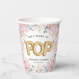 "Ready to Pop" フラワーベイビーシャワーバルーン 紙コップ