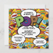 Ready to Pop ベビーシャワーパーティ モダンなコミック 招待状 (正面)