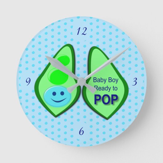 Ready to Pop Baby Boy Blue Pea ラウンド壁時計 (正面)