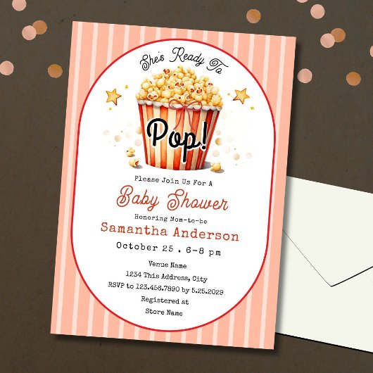 Ready to Pop Baby Shower Invite Popcorn Theme 招待状