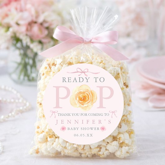 Ready to Pop Baby Shower Popcorn Bag  ラウンドシール
