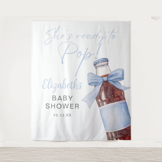 Ready To Pop Blue Baby Shower Photo Backdrop タペストリー (正面)