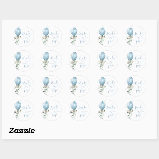 Ready To Pop Blue Balloon Bow Greenery Baby Shower ラウンドシール (シート)