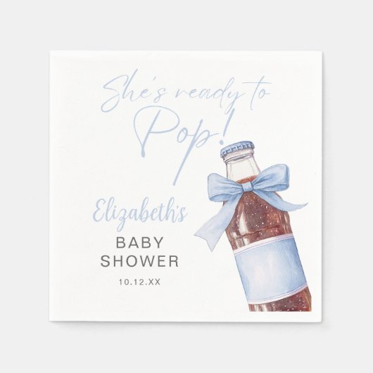 Ready To Pop Blue Bow Soda Bottle Baby Shower スタンダードカクテルナプキン (正面)