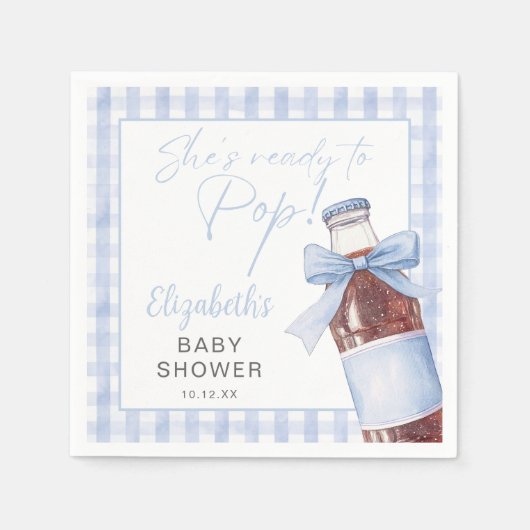 Ready To Pop Blue Bow Soda Bottle Baby Shower スタンダードカクテルナプキン (正面)