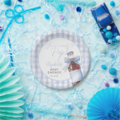 Ready To Pop Blue Bow Soda Bottle Baby Shower ペーパープレート (パーティー)