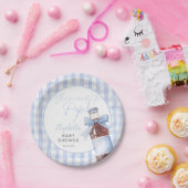 Ready To Pop Blue Bow Soda Bottle Baby Shower ペーパープレート (パーティー)