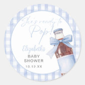 Ready To Pop Blue Bow Soda Bottle Baby Shower ラウンドシール (正面)