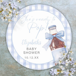 Ready To Pop Blue Bow Soda Bottle Baby Shower ラウンドシール