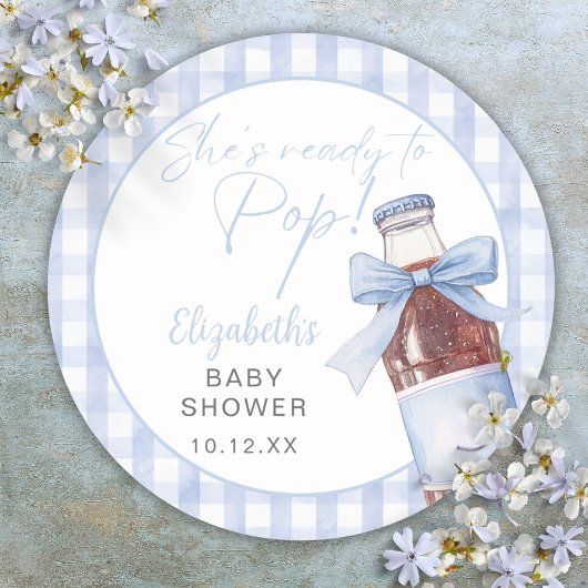 Ready To Pop Blue Bow Soda Bottle Baby Shower ラウンドシール
