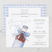 Ready To Pop Blue Soda Bottle QR Code Baby Shower 招待状 (正面/裏面)