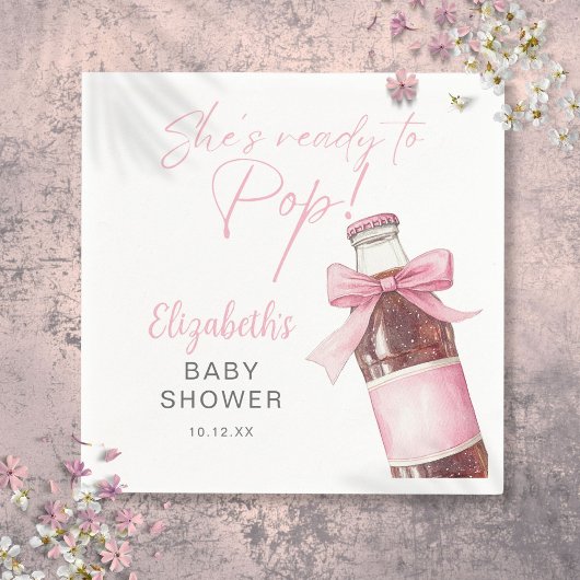 Ready To Pop Pink Bow Soda Bottle Baby Shower スタンダードカクテルナプキン