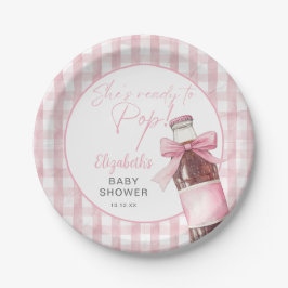 Ready To Pop Pink Bow Soda Bottle Baby Shower ペーパープレート