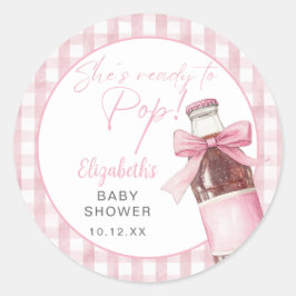 Ready To Pop Pink Bow Soda Bottle Baby Shower ラウンドシール