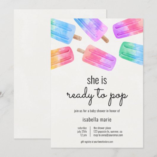 Ready to Pop Popsicle Baby Shower 招待状 (正面/裏面)