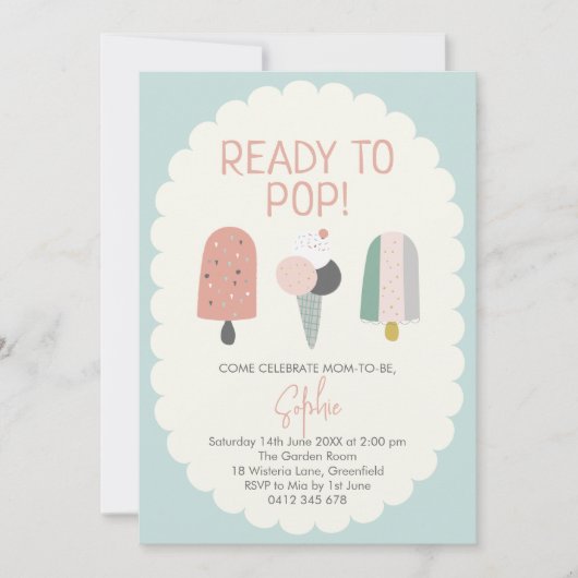 Ready to Pop Popsicle Baby Shower Invitation Mint 招待状 (正面)
