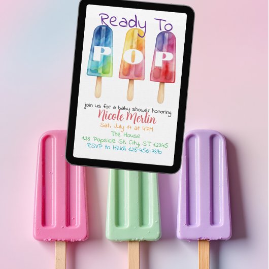 Ready To Pop, Rainbow Popsicle Baby Shower 招待状