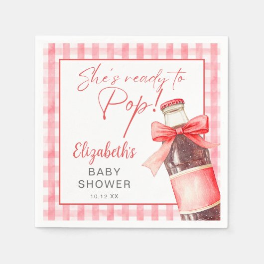 Ready To Pop Red Bow Soda Bottle Baby Shower スタンダードカクテルナプキン (正面)