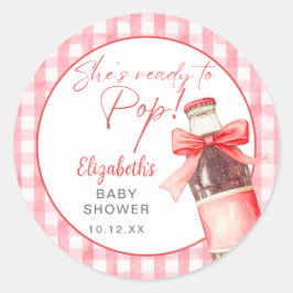 Ready To Pop Red Bow Soda Bottle Baby Shower ラウンドシール