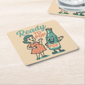 Ready to Pop Retro 1950s Maternity Baby Shower  スクエアペーパーコースター (アングル)