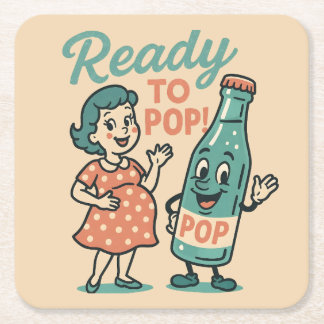 Ready to Pop Retro 1950s Maternity Baby Shower  スクエアペーパーコースター