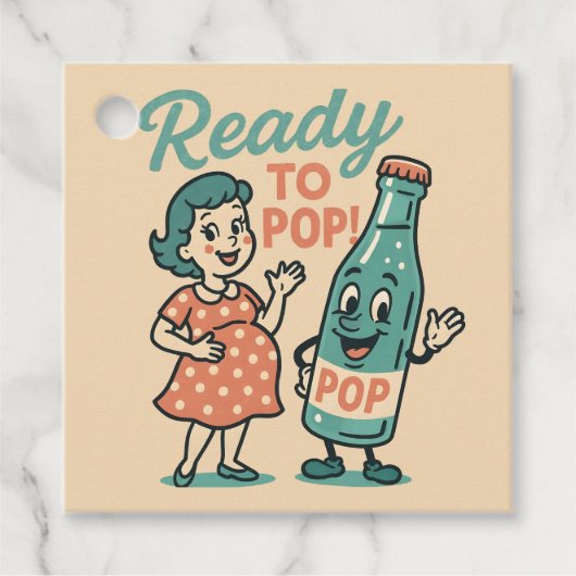 Ready to Pop Retro 1950s Maternity Baby Shower  フェイバータグ (正面)