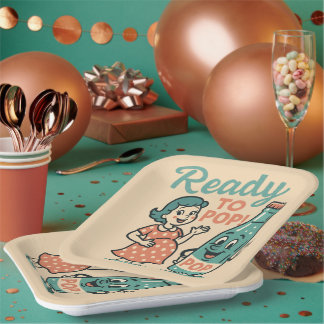 Ready to Pop Retro 1950s Maternity Baby Shower  ペーパープレート