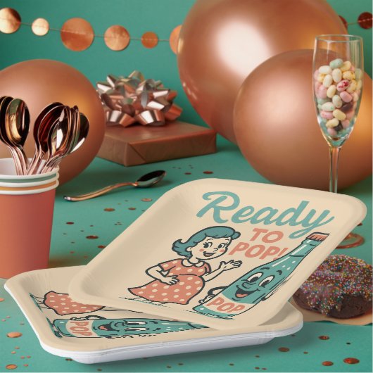 Ready to Pop Retro 1950s Maternity Baby Shower  ペーパープレート (複数)