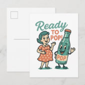 Ready to Pop Retro 1950s Maternity Baby Shower  案内ポストカード (正面/裏面)