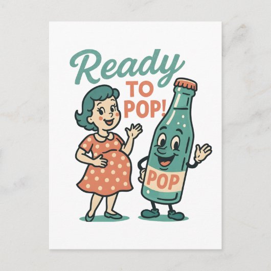 Ready to Pop Retro 1950s Maternity Baby Shower  案内ポストカード (正面)