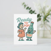 Ready to Pop Retro 1950s Maternity Baby Shower  案内ポストカード (スタンド正面)