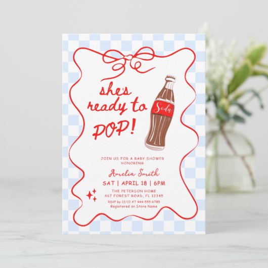 Ready to Pop Soda Boy Baby shower 招待状 (スタンド正面)